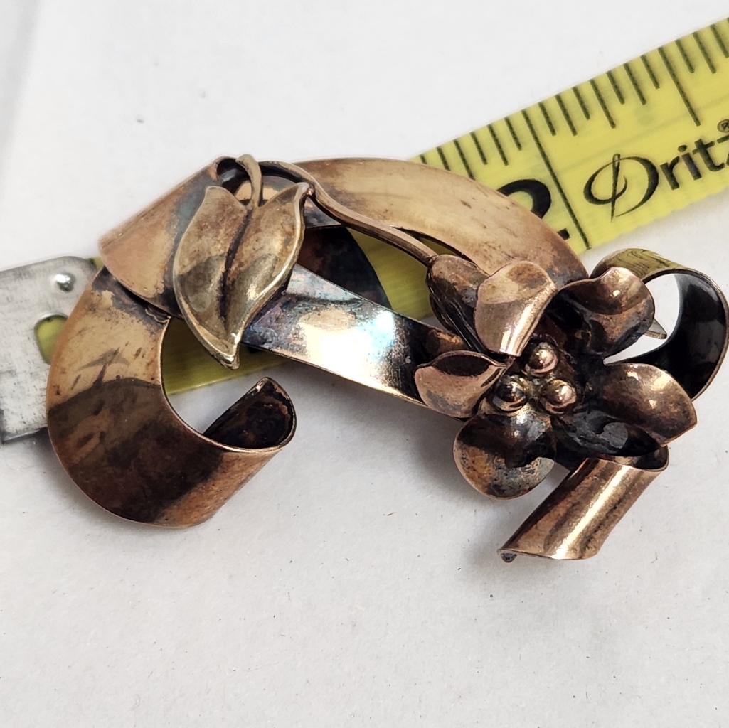 Vintage 12k Gold Silver Floral Brooch